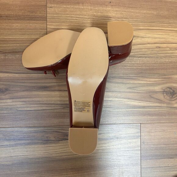 Unilady Burgundy Ballet Flats Size 11 Low Block Heel Bow Patent - Picture 7 of 8